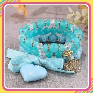 3-Piece Heart Charm Beaded Bracelet